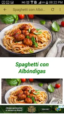 Recetas de Spaghetti android App screenshot 1